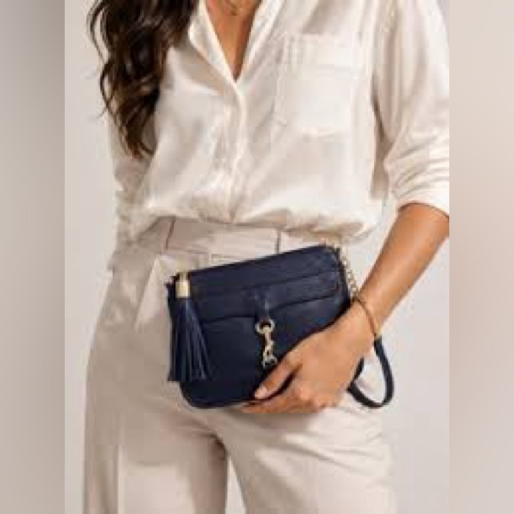 Talbots Womens Purse Pebbled Leather Crossbody Navy Blue